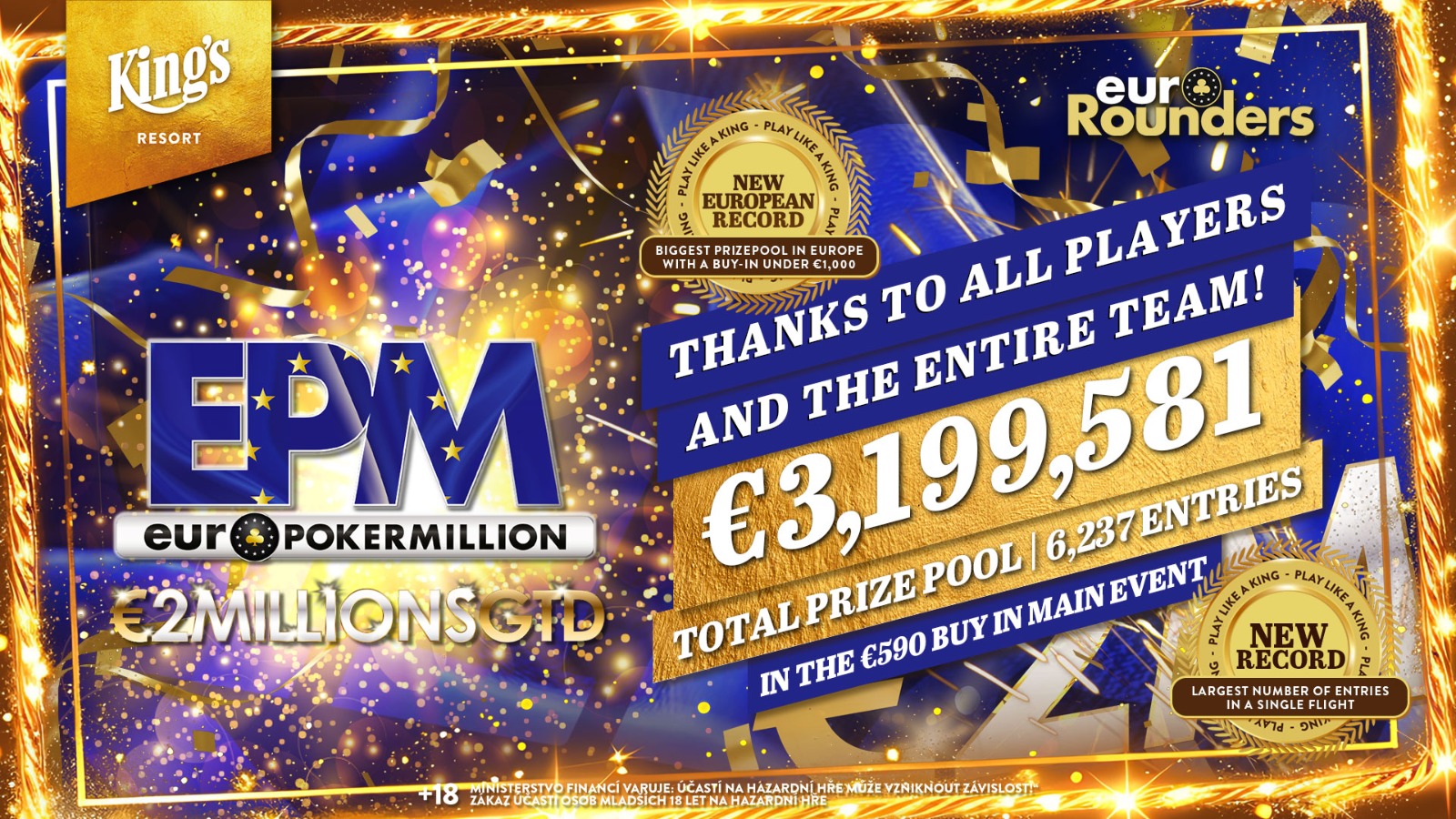 Prizepool over €3 million, 6,237 entries and 64 nationalities - EPM broke records